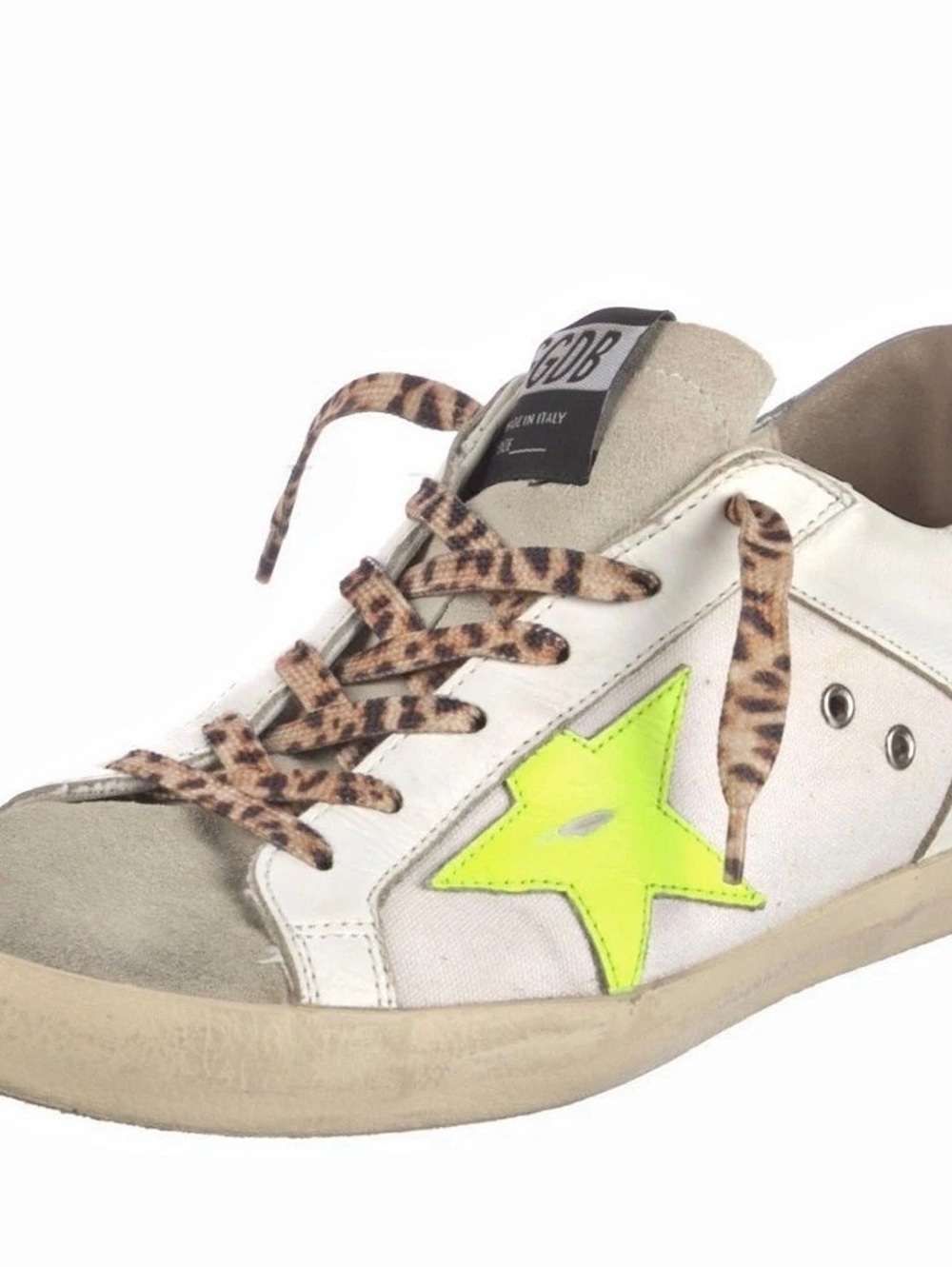 Golden Goose Superstar Canvas Fluo Leopard Lace Sneakers White & Green